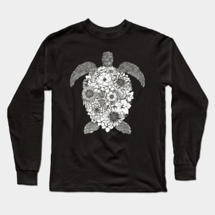 Floral Turtle Black Background Long Sleeve T-Shirt